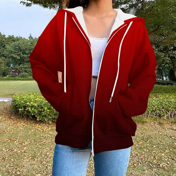 GaThRRgYP Womens Jackets and Coats Plus Size,Women's Fashion Casual Ladies Printed Long Sleeve Tops Blouse Hooded Sweatshirts Wine S