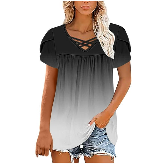 GaThRRgYP Womens Summer Tops,Women's Fashion Tees Casual Crewneck 3/4 Sleeve Loose T Shirt Ladies Blouses Shirts Black M