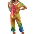 thumbnail image 1 of Prime Day Sales Today 2025!Viikei 2 Piece Womens Outfit Sets,Women-neck Short Sleeved Pajamas and Pants Set Casual Pajamas with Pockets Multicolor M, 1 of 7