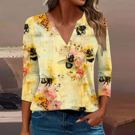 Prime Day Sales Today 2025!Viikei Womens Blouses Clearance under $10,Women's Casual Printed Long Sleeve V-neck Beige S
