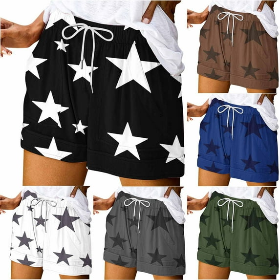 lcziwo Women's Sweat Shorts Print Casual Summer Beach Shorts Drawstring Elastic Waisted Comfy Workout Shorts with Pockets Black M