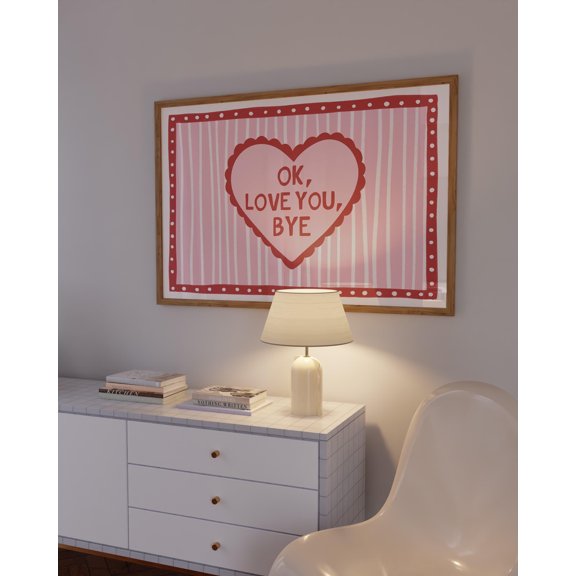 Prime Delica Love You Bye Print, Pink Red Stripe Wall Preppy Home Decor,