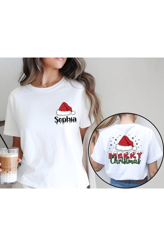 Personalized Christmas Shirt, Custom Family Christmas T-Shirt, Merry Christmas Gift with Name, Happy New Year 2026, Funny Santa Hat Gift Tee