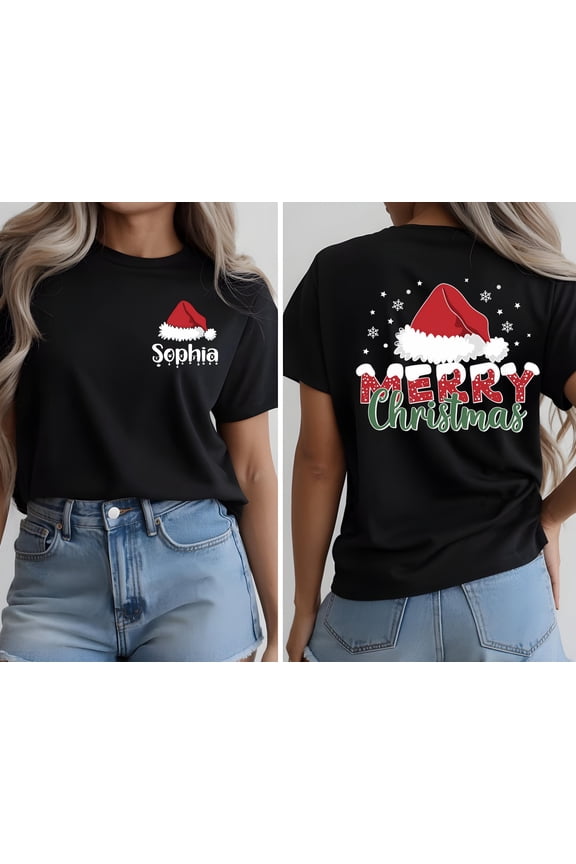 Personalized Christmas T-Shirt, Custom Family Christmas T-Shirt, Merry Christmas Gift with Name, Happy New Year 2026, Funny Santa Hat Gift Tee