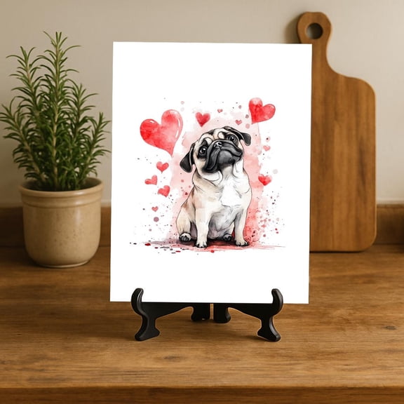Prime Delica Pug Love Print – Cute Dog Wall Watercolor Pug Decor, Gift for Dog Lovers, Valentine's, Birthday, or Christmas Gift