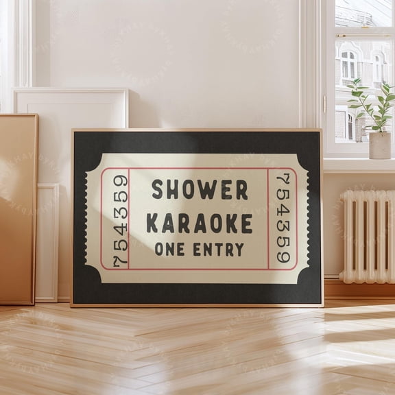 Prime Delica Shower Karaoke Ticket Horizontal Print Black Bathroom Retro Aesthetic Shower Singing Wall Art Vintage Trendy Home Decor Print