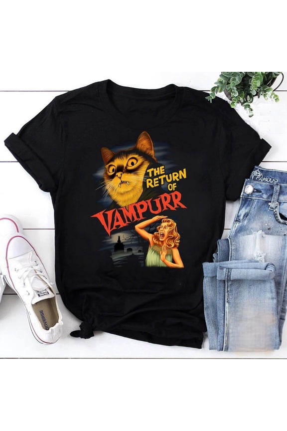 The Return Of Vampurr Vintage T-Shirt, Halloween Shirt, Vampire Shirt, Cat Shirt, Cat Lovers Shirt, Funny Cat Shirt