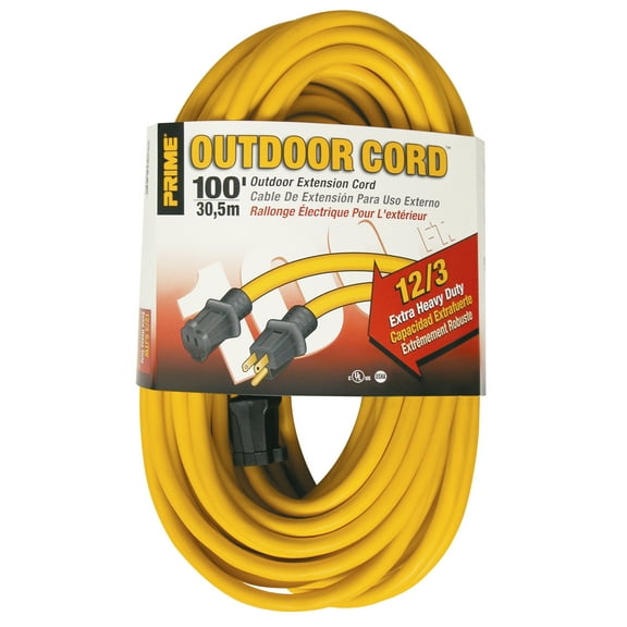 Prime EC500835 100' 12/3 SJTW Yellow Outdoor Extension Cord