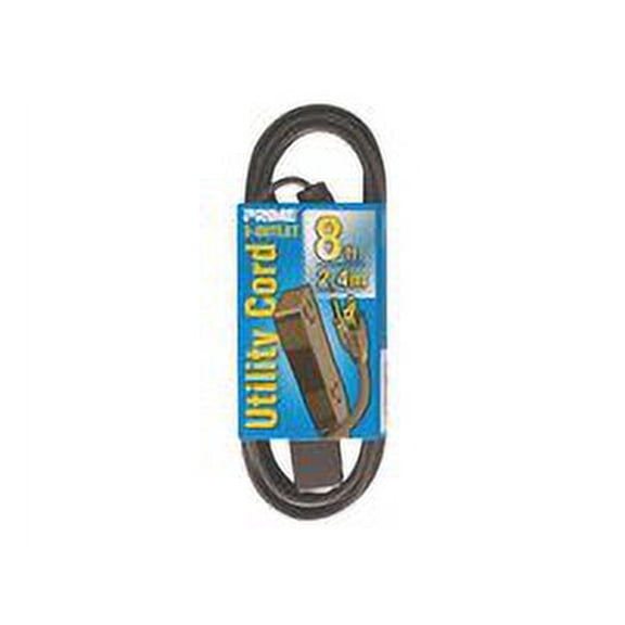 Prime Wire 8-Foot 16/3 SPT-2 3-Outlet Utility Indoor Cord, Brown