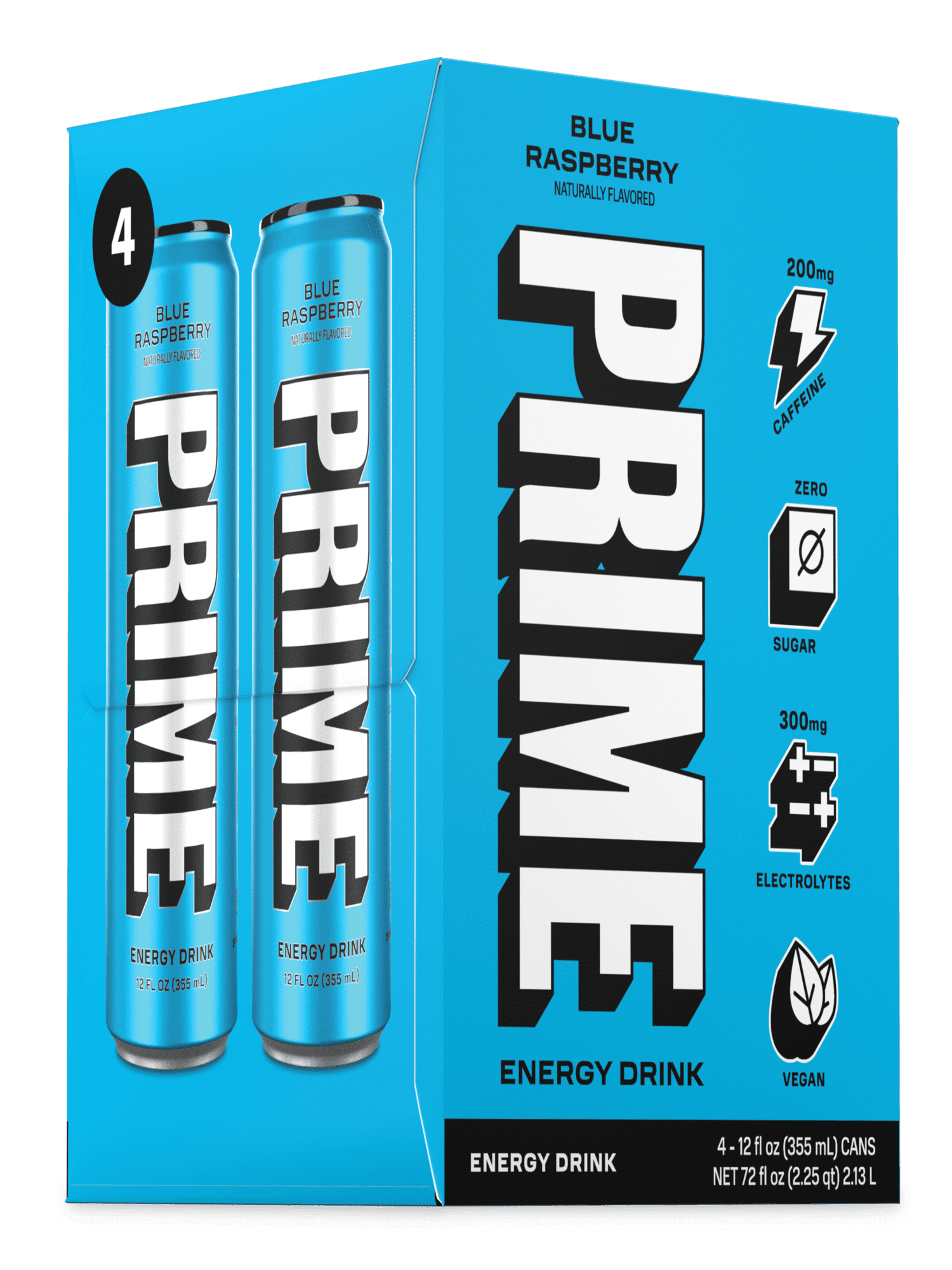 Prime Energy Drink, Blue Raspberry, 12oz Cans (4 Pack)