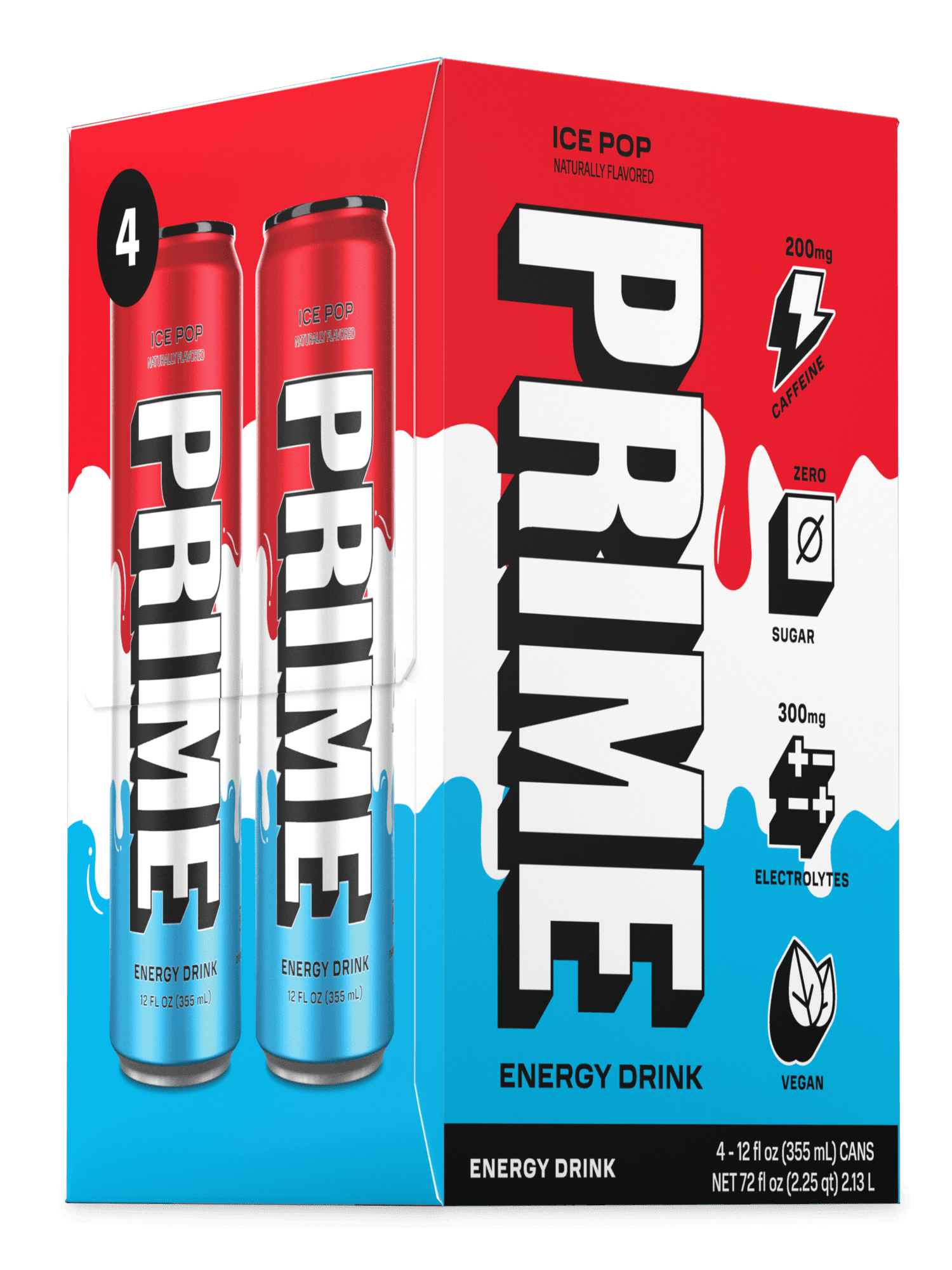 Prime Energy Drink, Ice Pop, 12oz Cans (4 Pack)