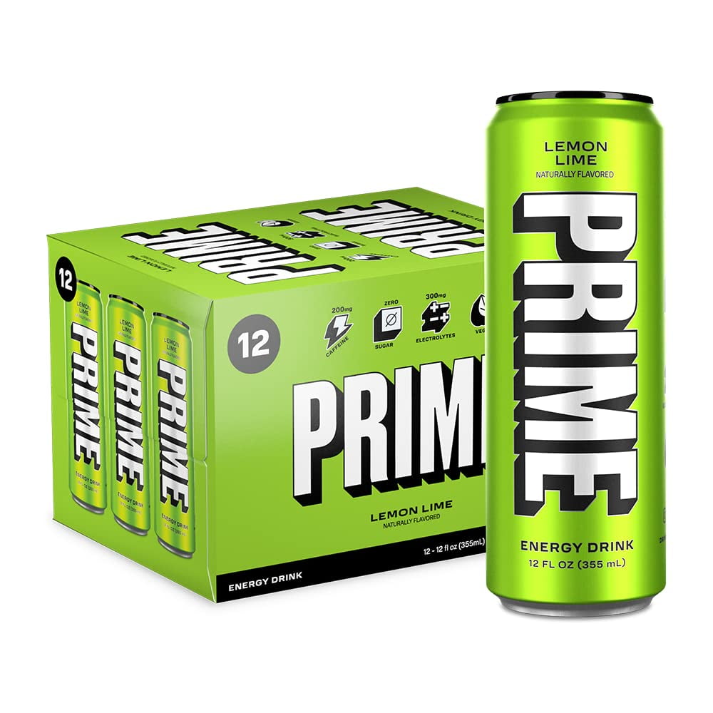 Prime Hydration Energy Drink, Lemon Lime, 200mg Caffeine, Vegan