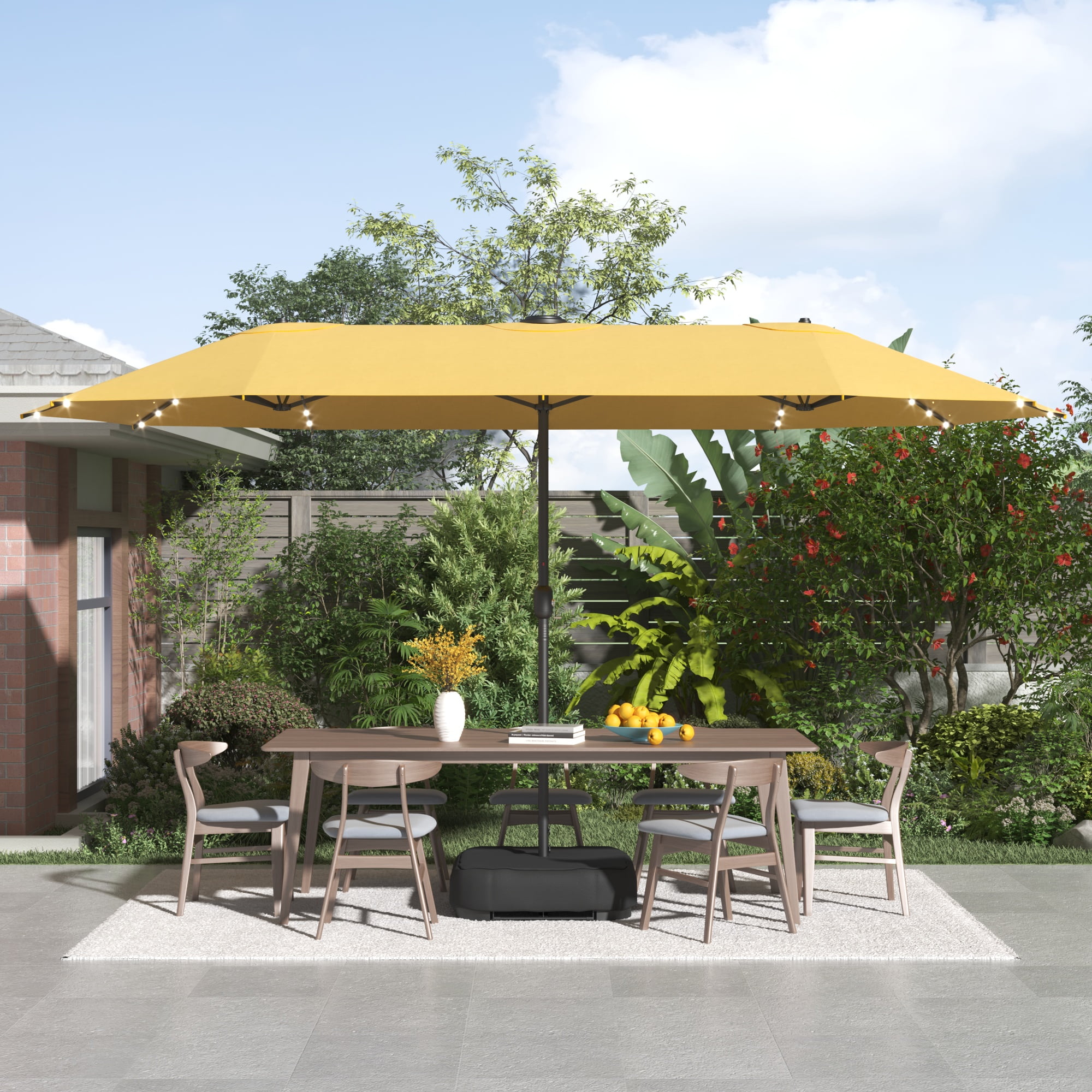 Prime Garden 15ft DoubleSided Patio Umbrella with LED Solar Lights