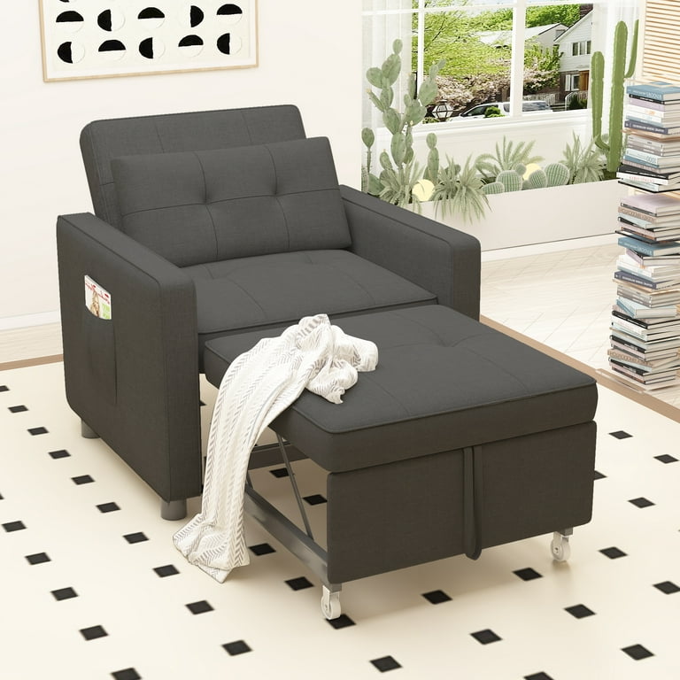 Prime Garden 3-in-1 Convertible Sofa Bed Chair Sleeper Chair for  Bedroom,Living Room ,Dark Gray