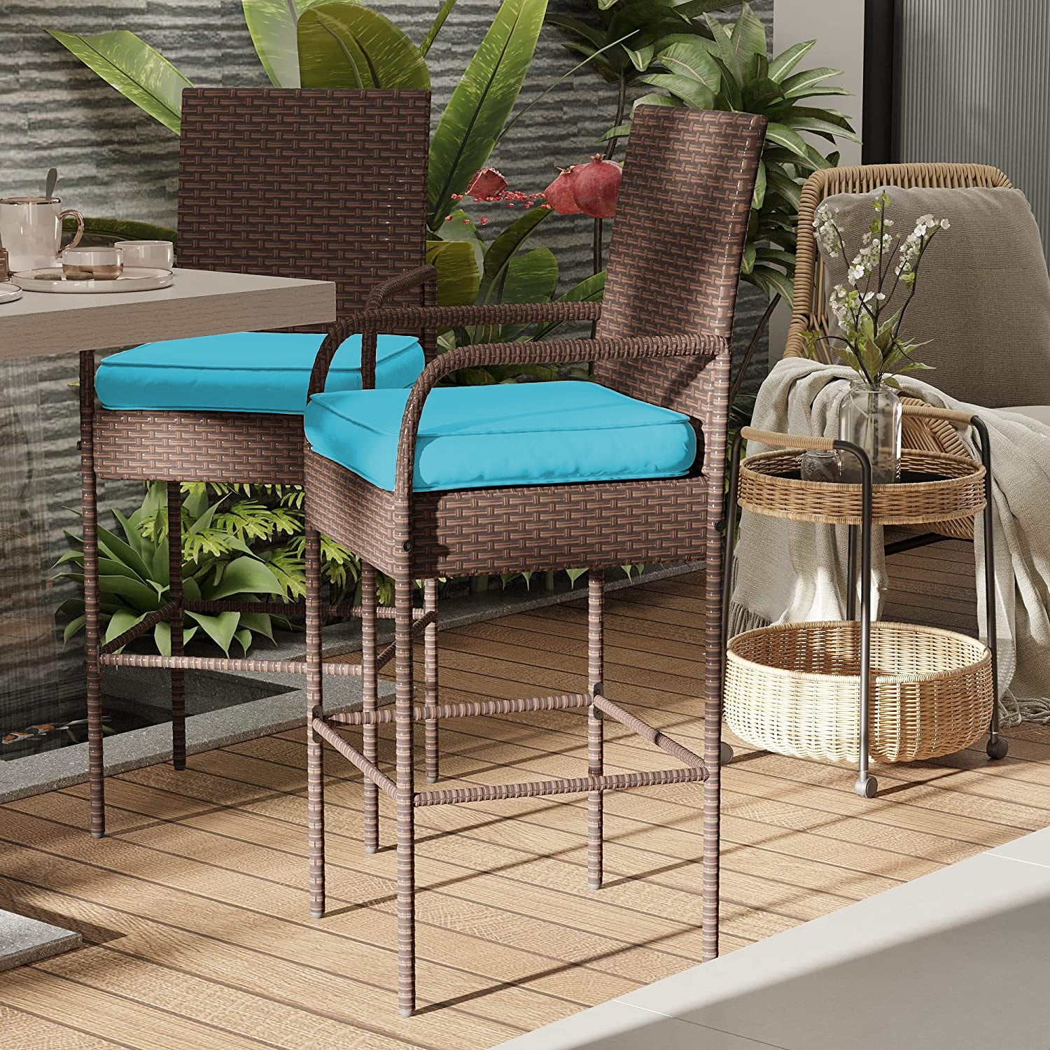 Prime Garden 46 inches Height Patio Bar Stools Set of Wicker