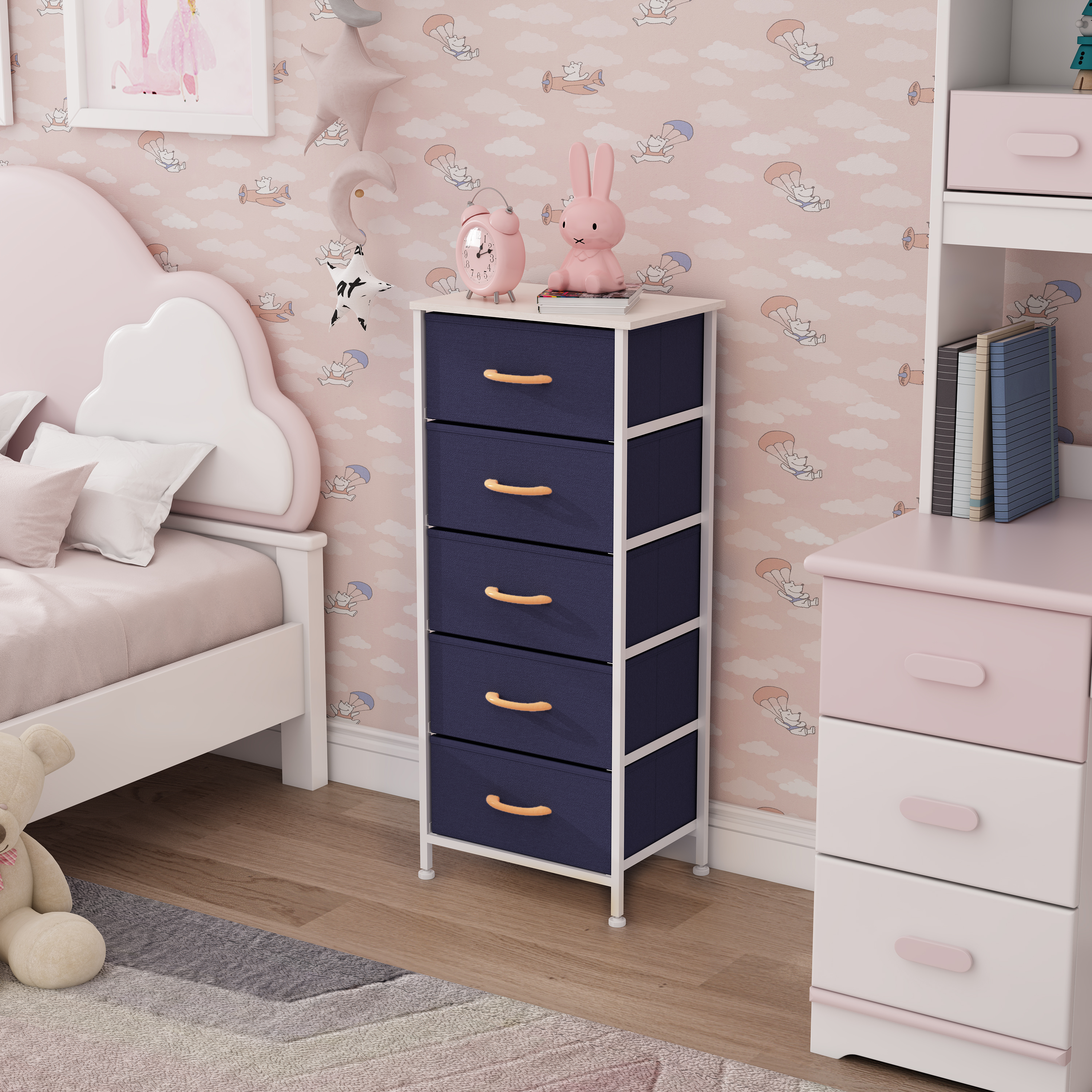 Prime Garden 5 Drawers Tall Dresser for Kids Room Storage Chest,Navy