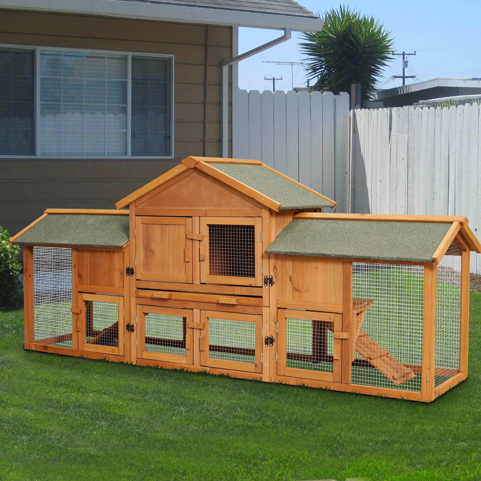Prime Garden 79.5" Extra Large Rabbit Hutches with 2 Runs House Small