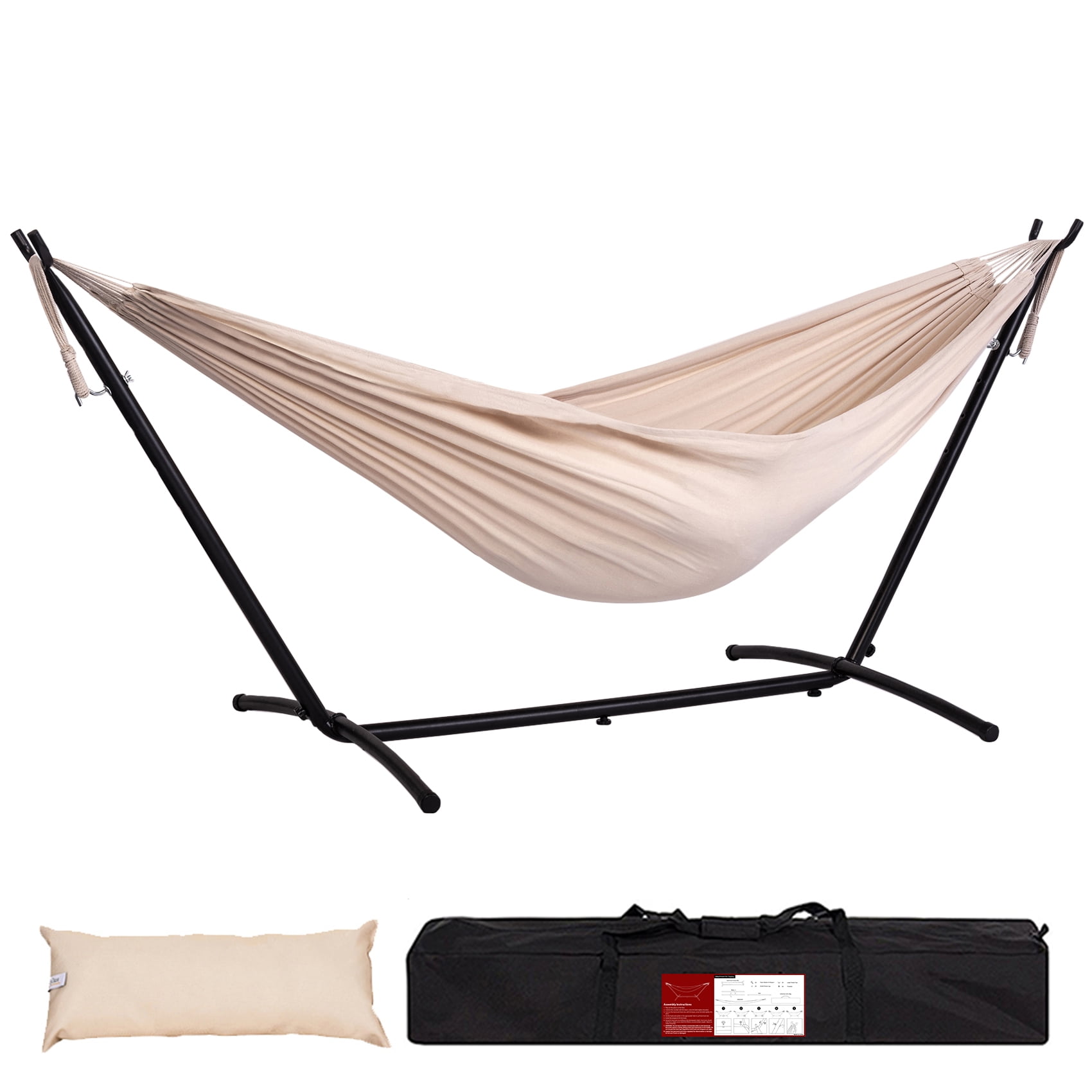 Prime Garden Double Cotton Hammock with Steel Stand,Beige