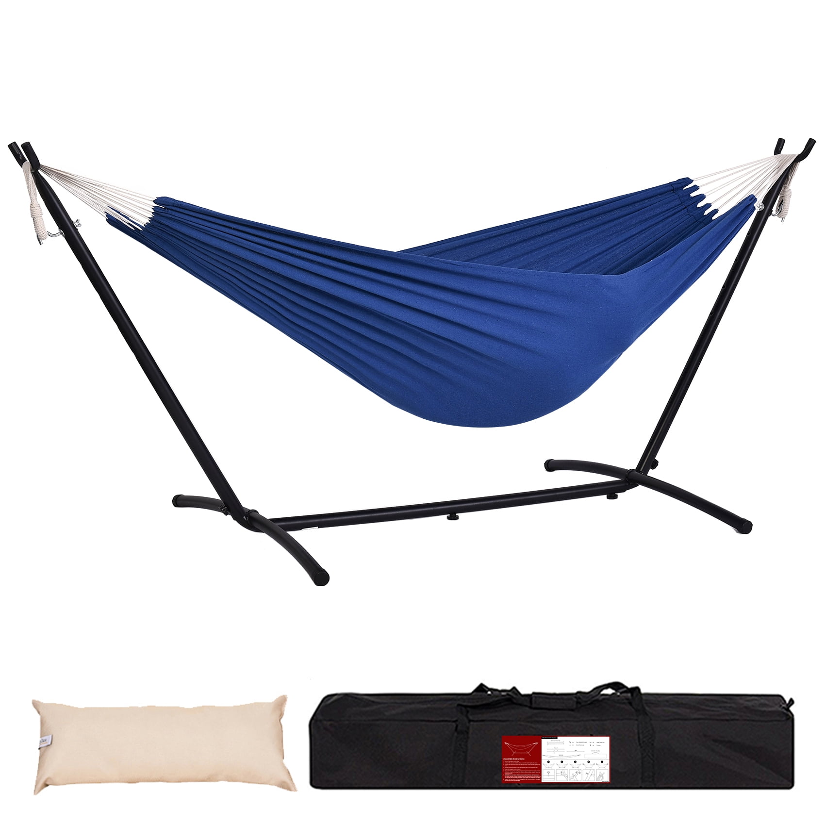 Prime Garden Double Cotton Hammock with Steel Stand,Blue