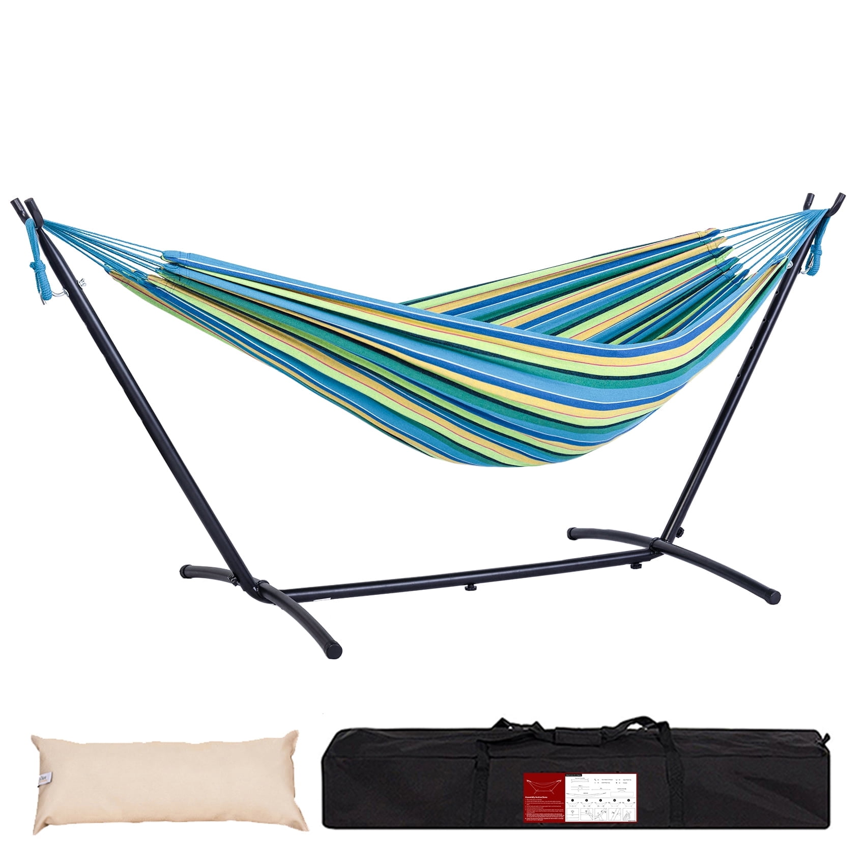 Prime Garden Double Cotton Swing Hammock with Steel Stand,Green