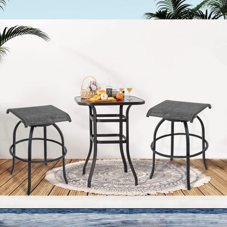 Prime Garden Outdoor Patio Metal Swivel Bar Stools Set of 2,All Weather Textile for Backyard,Gray