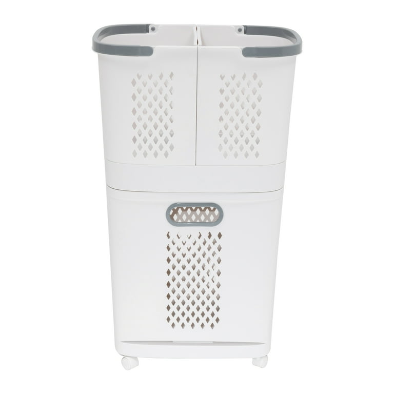 Prime Garden Plastic Laundry Baskets Hamper with Wheels Detachable,White