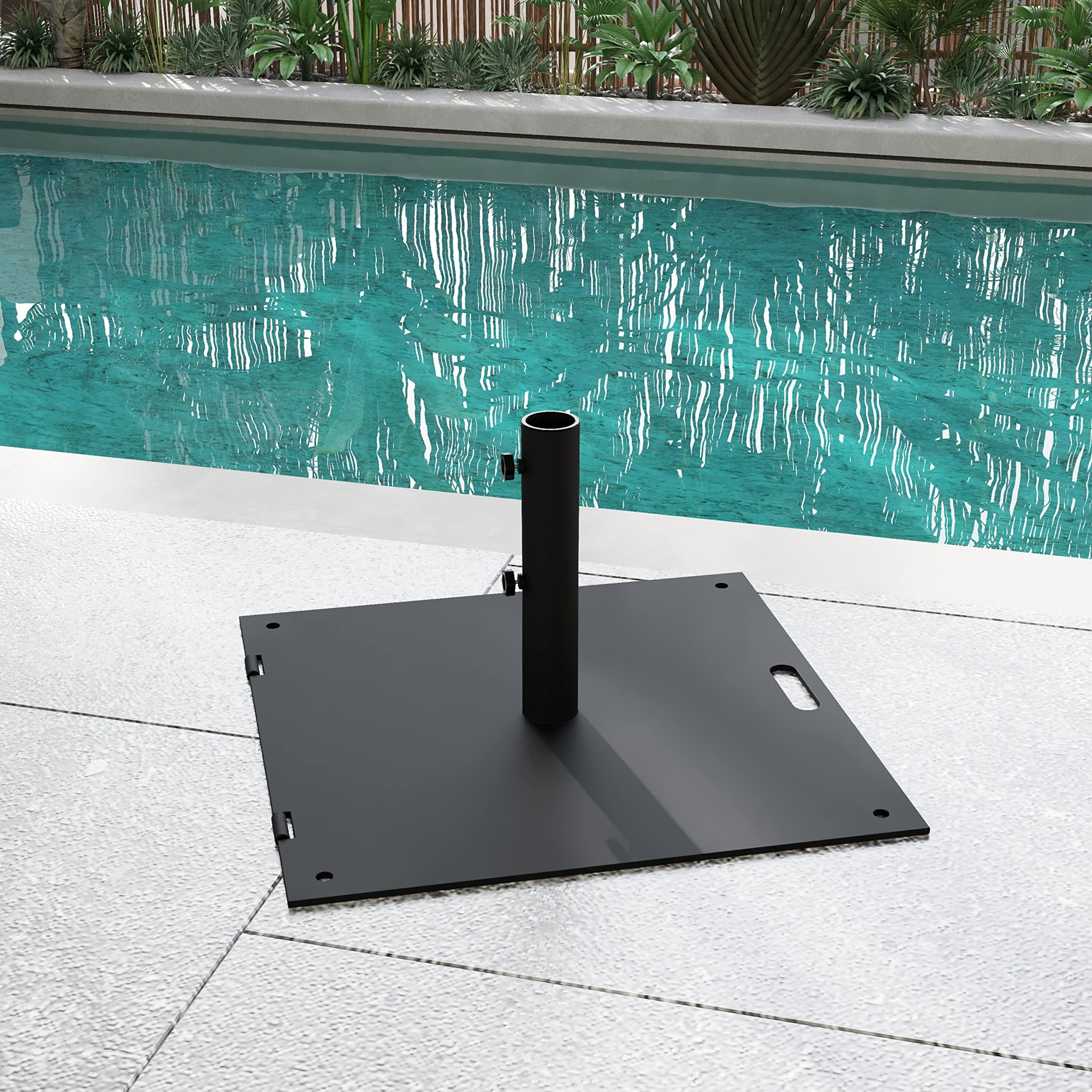 Prime Garden Umbrella Base Square Steel Movable Rolling Heavy Duty 42 lbs, Black