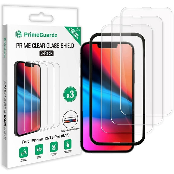Prime Guardz Glass Screen Protector Compatible with iPhone 13 & 13 Pro, 2021 6.1 Inch, 3 Pack of Case Friendly Tempered Glass with Easy Alignment Tool Included