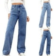 thumbnail image 1 of Prime By Hour, lcziwo Womens Baggy High Waist Jeans Loose Straight Leg Jean Pants Solid Casual Denim Trousers with Pockets 2025 Fashion Y2k Streetwear Blue L, 1 of 8