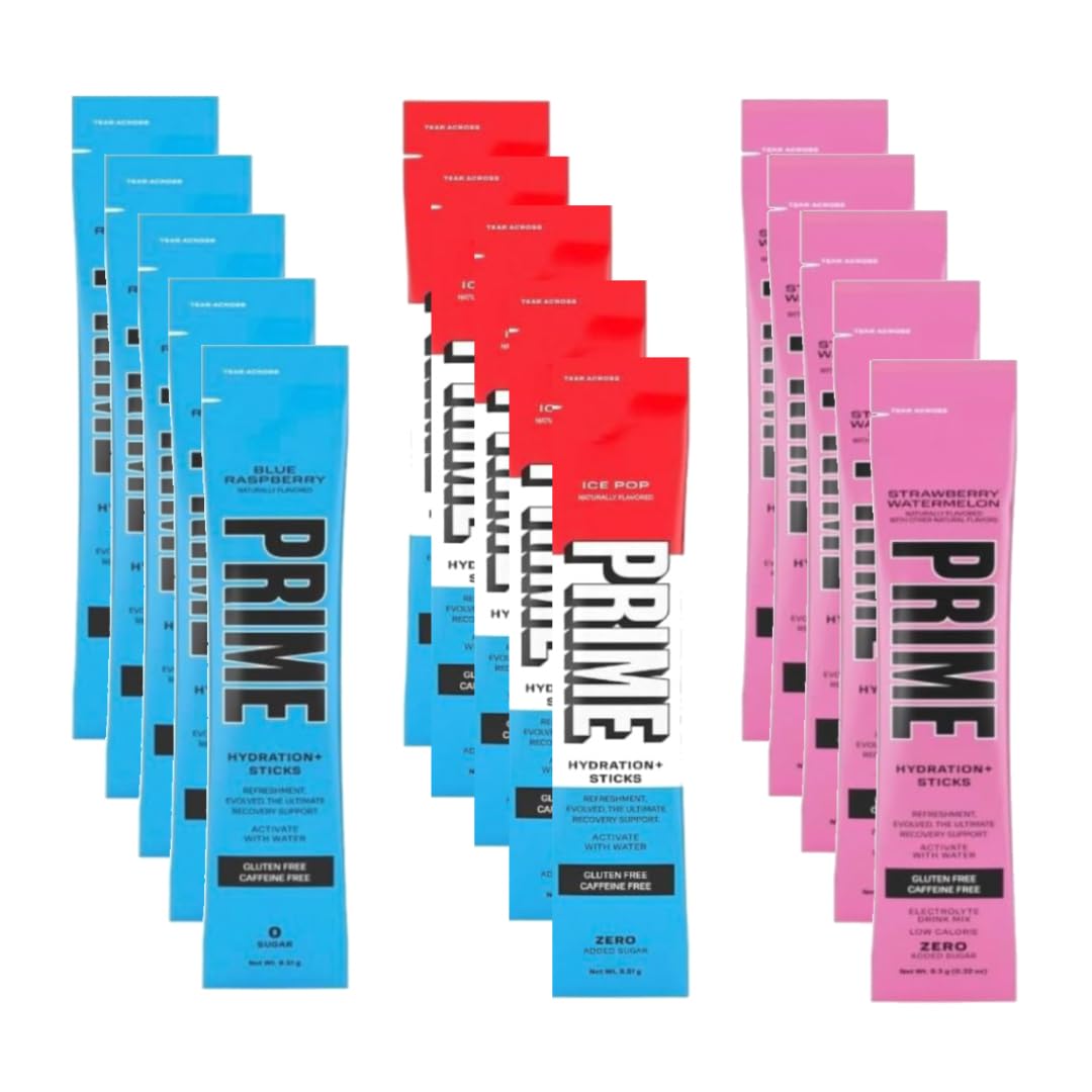 Prime Hydration 15 Pack Variety Ice Blue Raspberry Strawberry