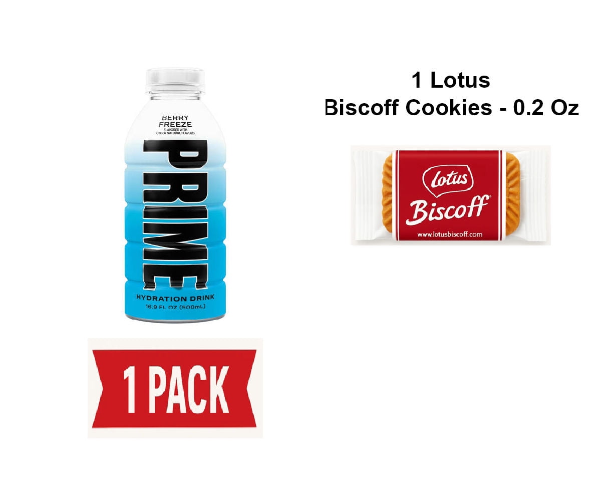 Prime Hydration Blue Freeze Hydration Drink, 16.9 fl oz - Pack of 1 & Lotus Biscoff Cookie - 0.2 Oz - 1 ct