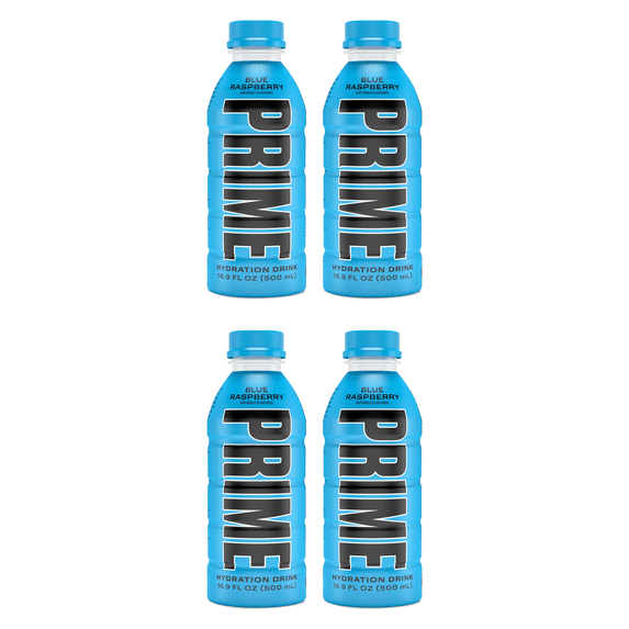 Prime Hydration Drink Blue Raspberry, 16.9 fl oz, (Pack of 4)