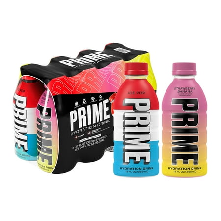Prime Hydration Sports Drink, Duo Pack, Ice Pop, Strawberry, 12 fl oz, 8 Pack, Bottles