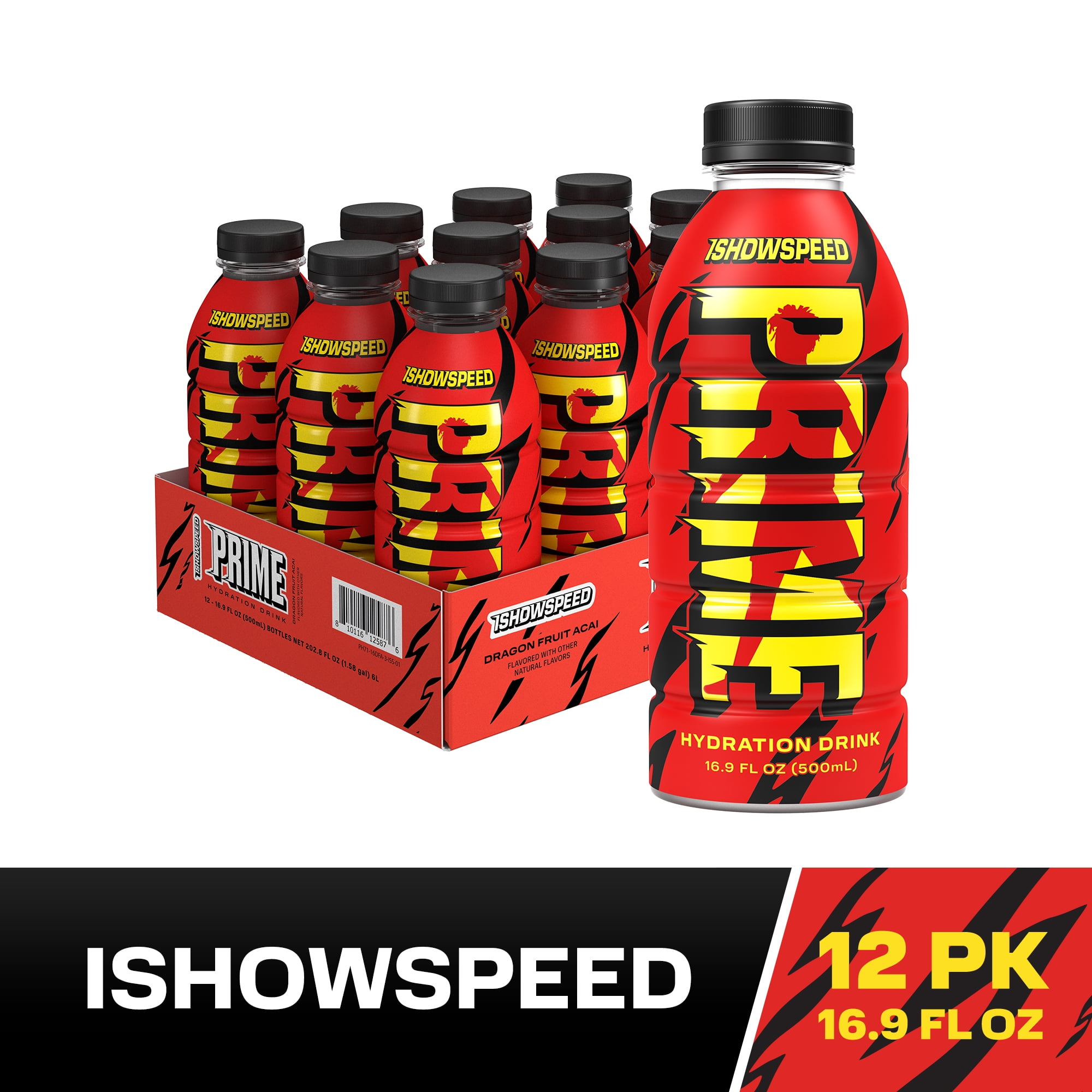 Prime Hydration Sports Drink, Ishowspeed, 16.9 fl oz, 12 Pack, Bottles
