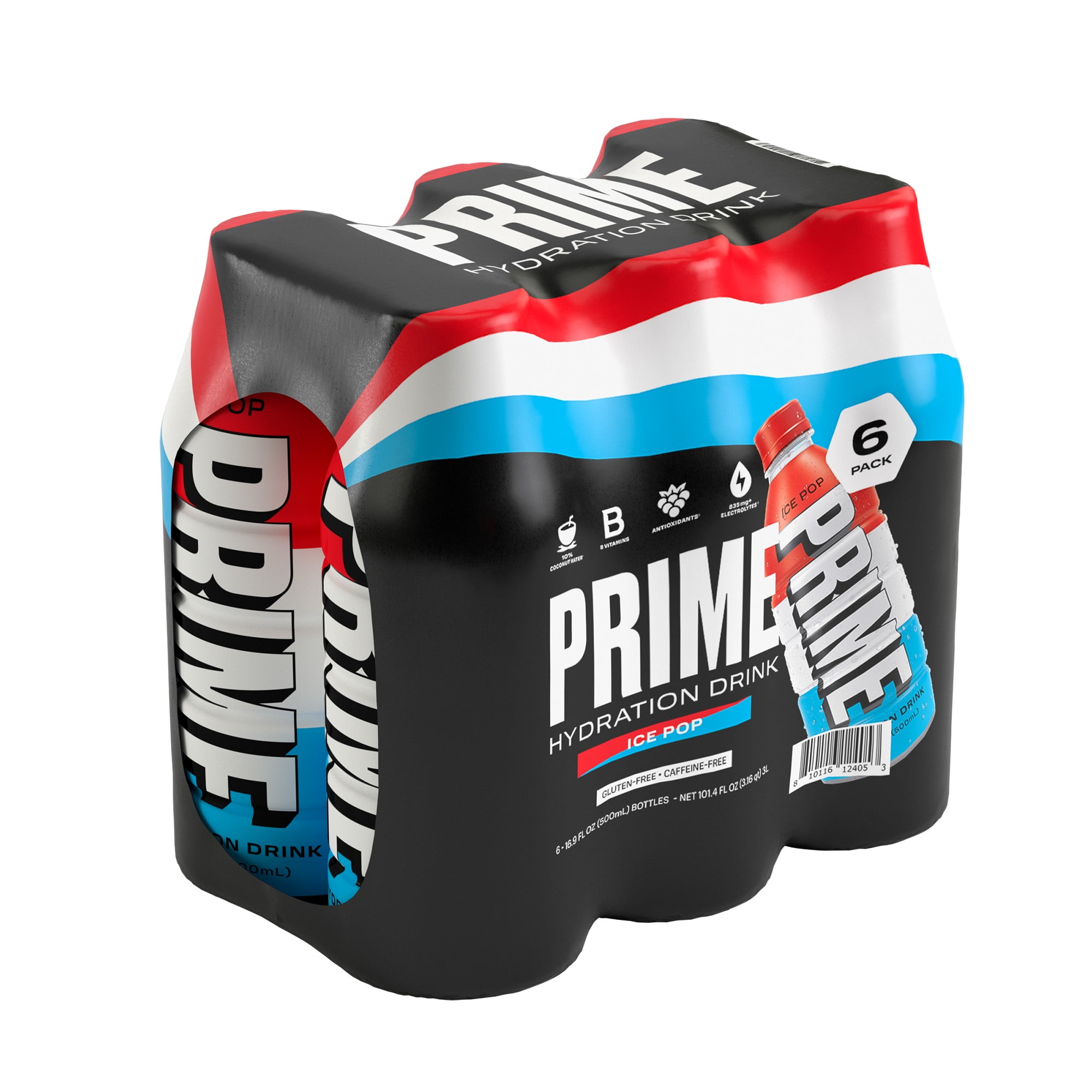 Prime Hydration Sports Drink, Ice Pop, 16.9 fl oz, 6 Pack, Bottles