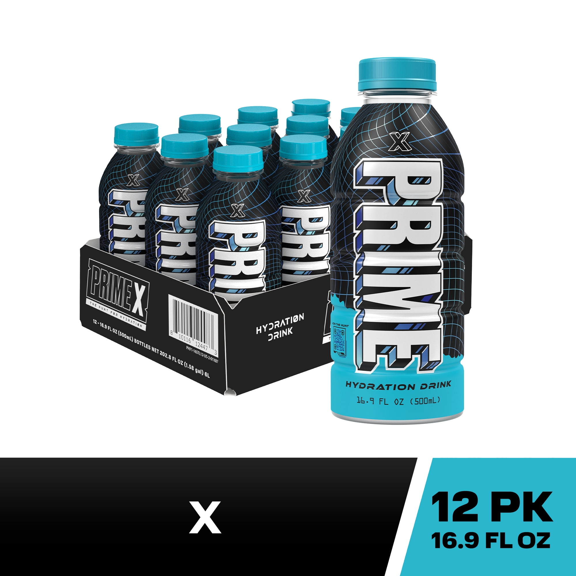 Prime Hydration Sports Drink, Prime X, 16.9 fl oz, 12 Pack, Bottles
