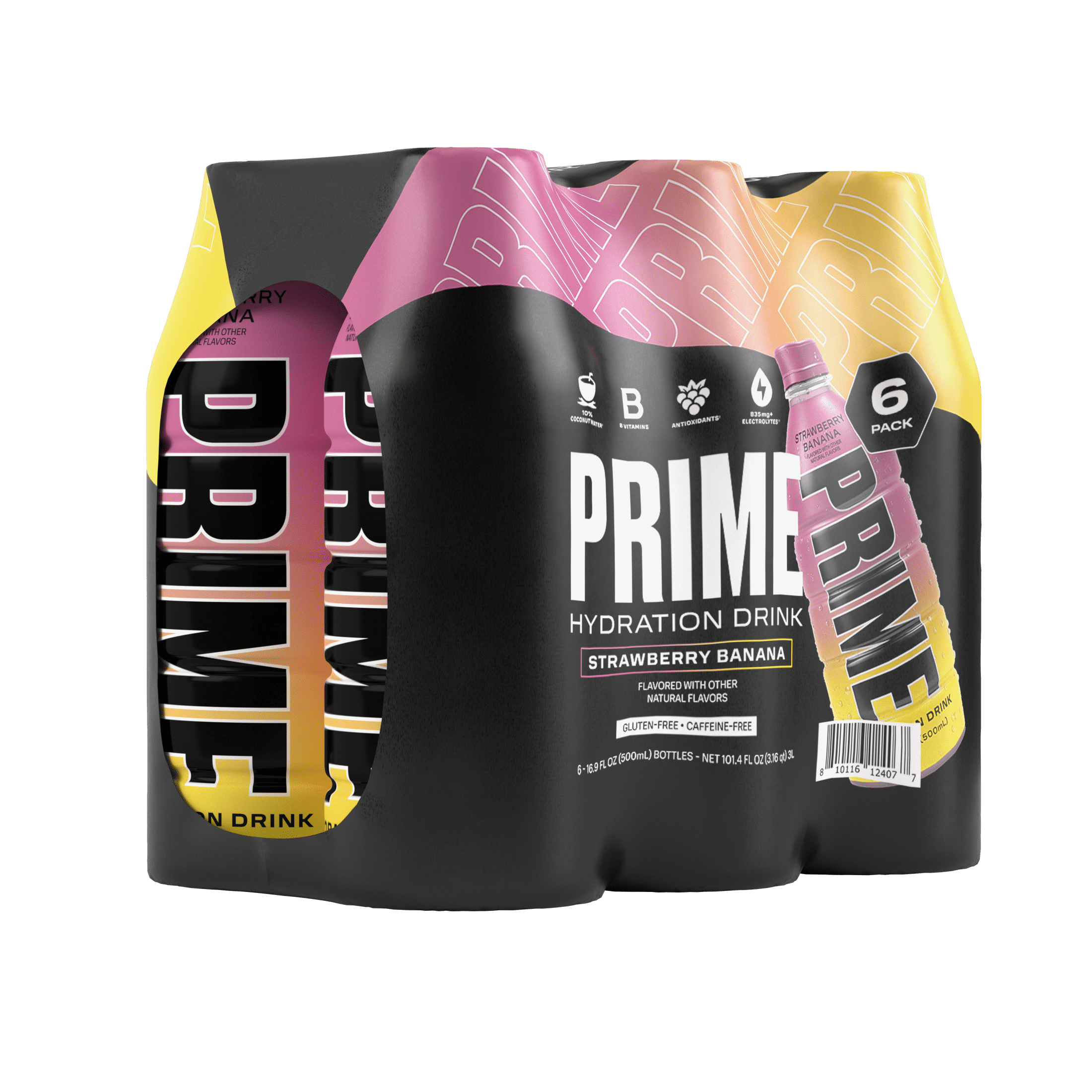 Prime Hydration Sports Drink, Strawberry Banana, 16.9 fl oz, 6 Pack, Bottles