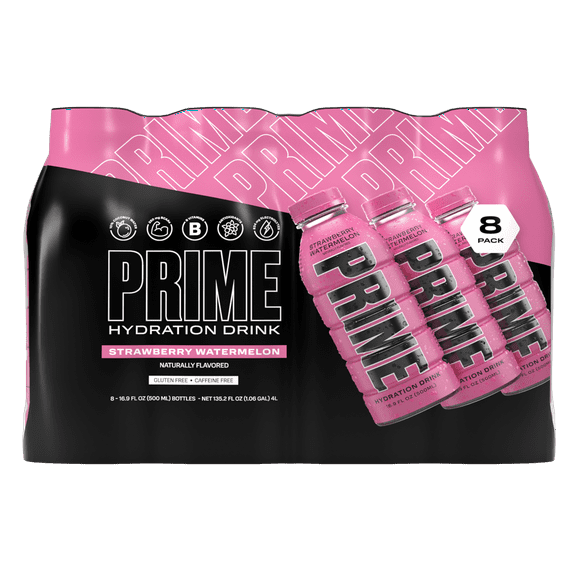 Prime Hydration Sports Drink, Strawberry Watermelon, 16.9 fl oz, 8 Pack, Bottles