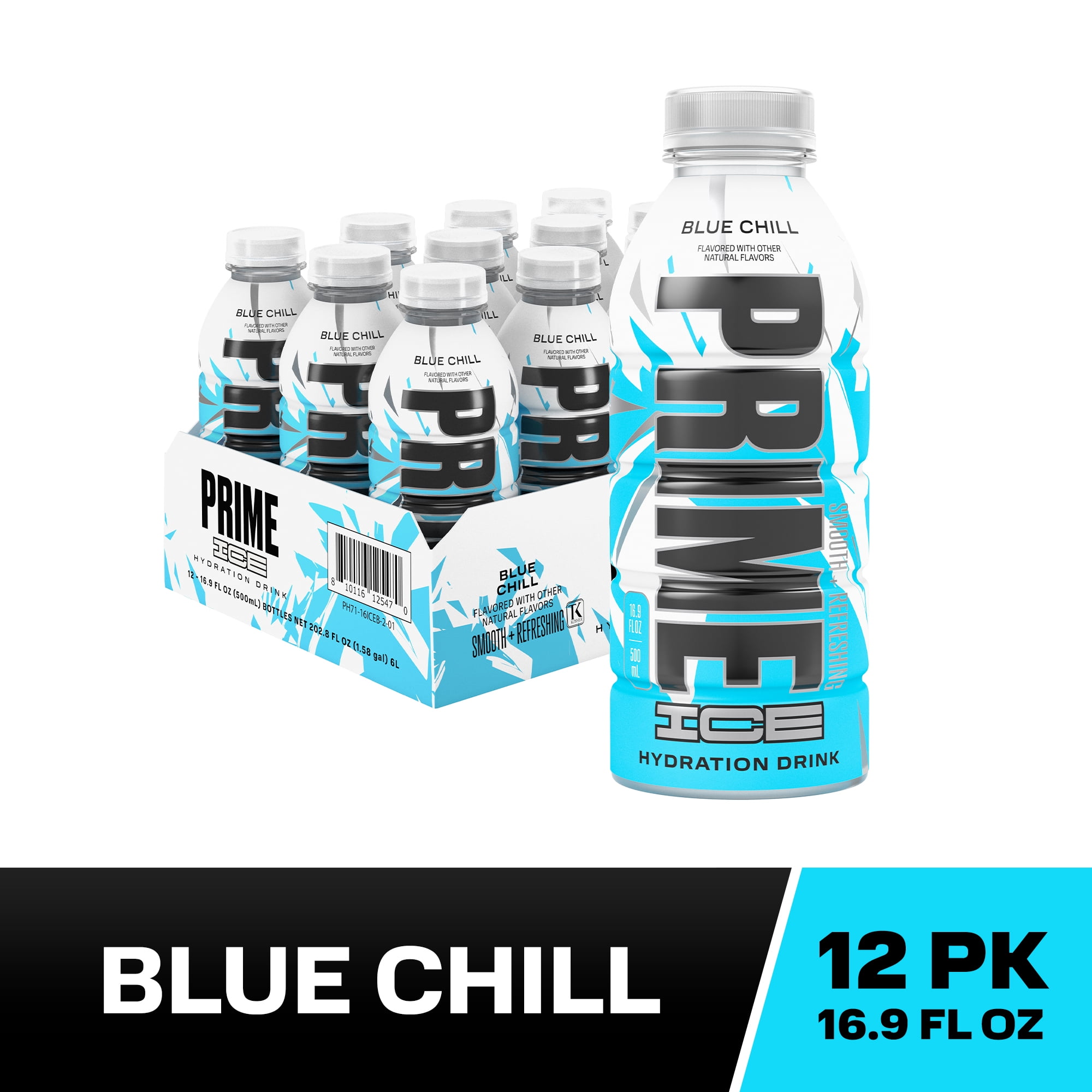 Prime Ice Hydration Sports Drink, Blue Chill, 16.9 fl oz, 12 Pack, Bottles