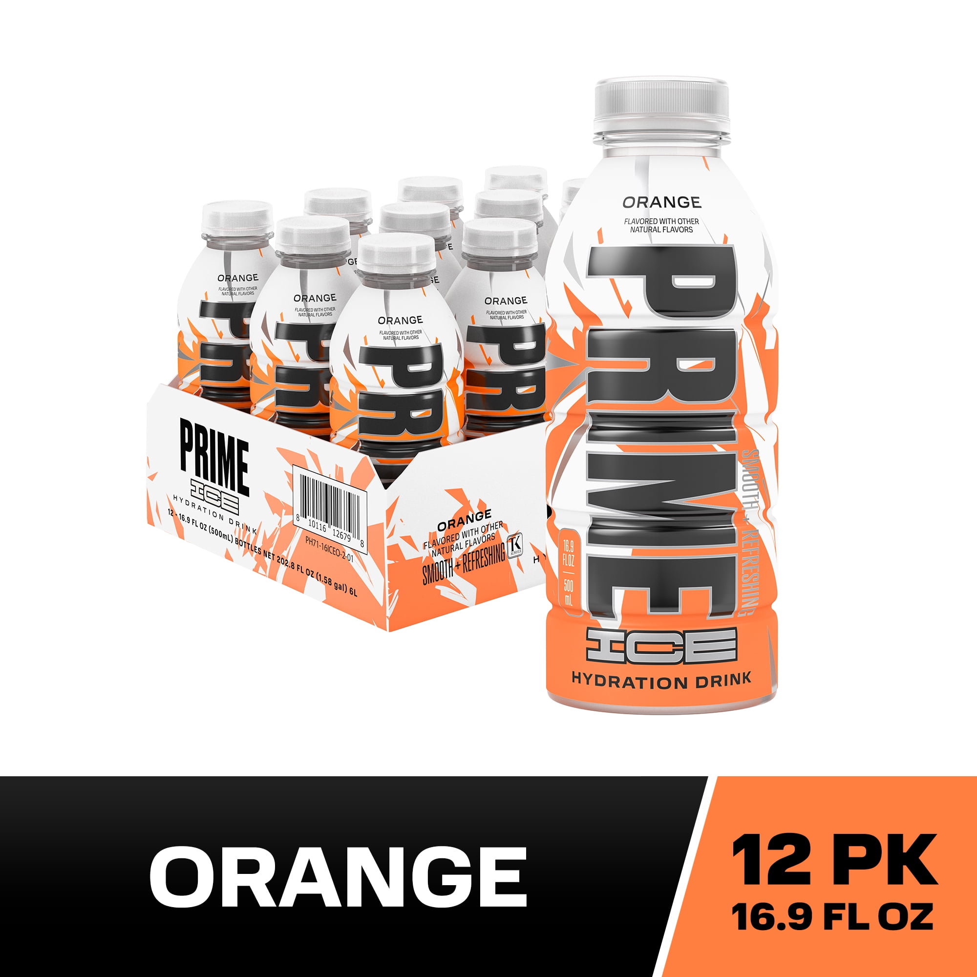Prime Ice Hydration Sports Drink, Orange, 16.9 fl oz, 12 Pack, Bottles