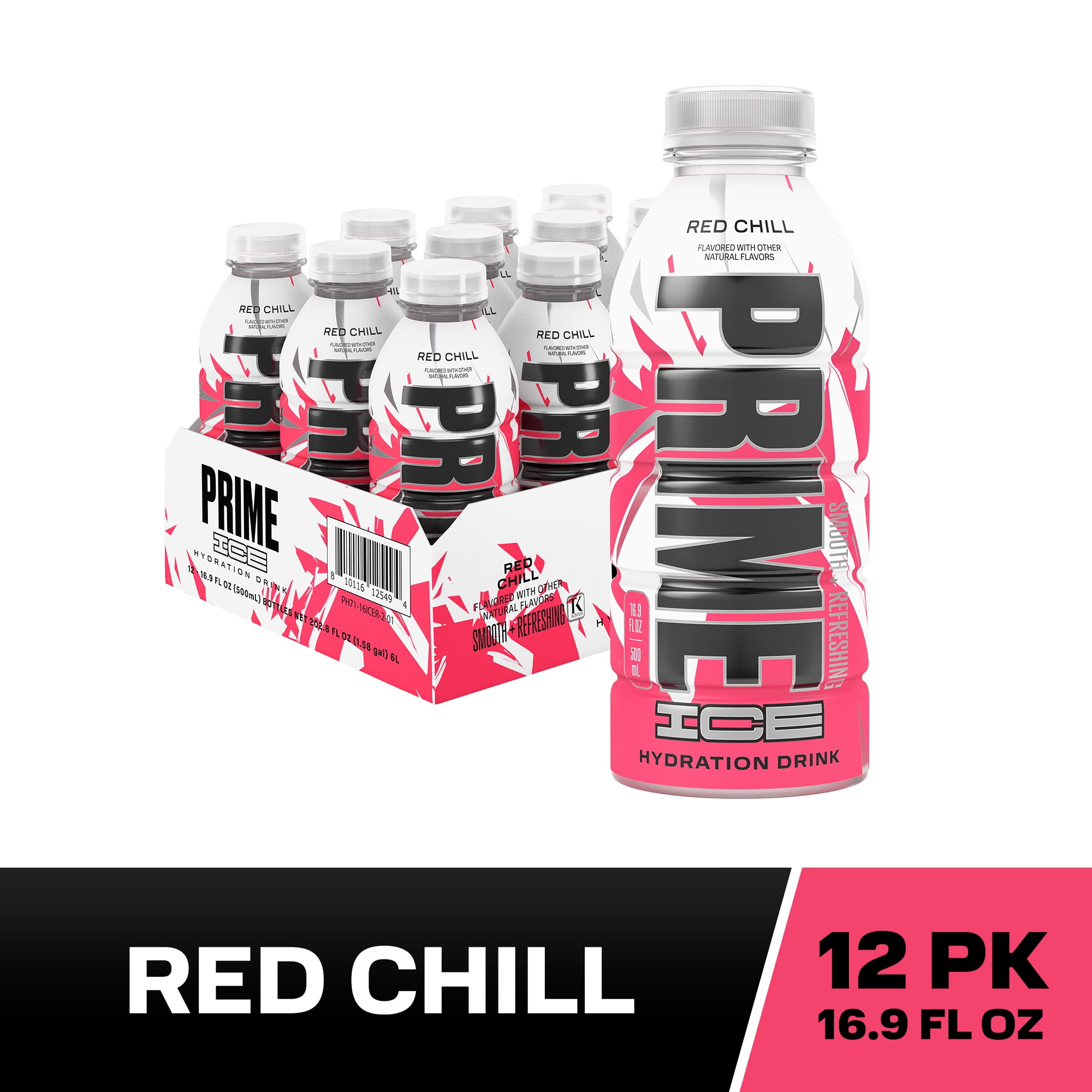 Prime Ice Hydration Sports Drink, Red Chill, 16.9 fl oz, 12 Pack, Bottles