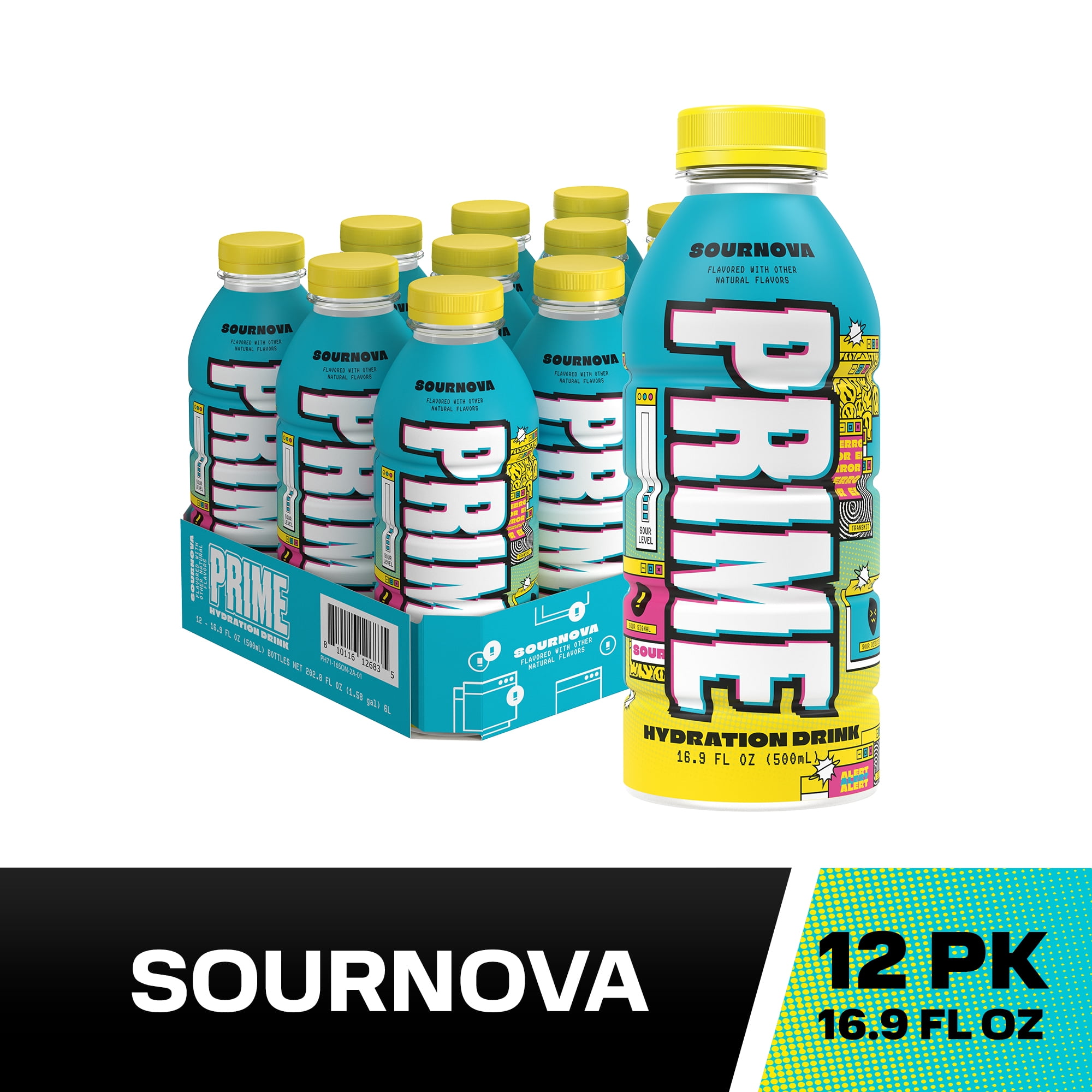 Prime Hydration Sports Drink, Sournova, 16.9 fl oz, 12 Pack, Bottles