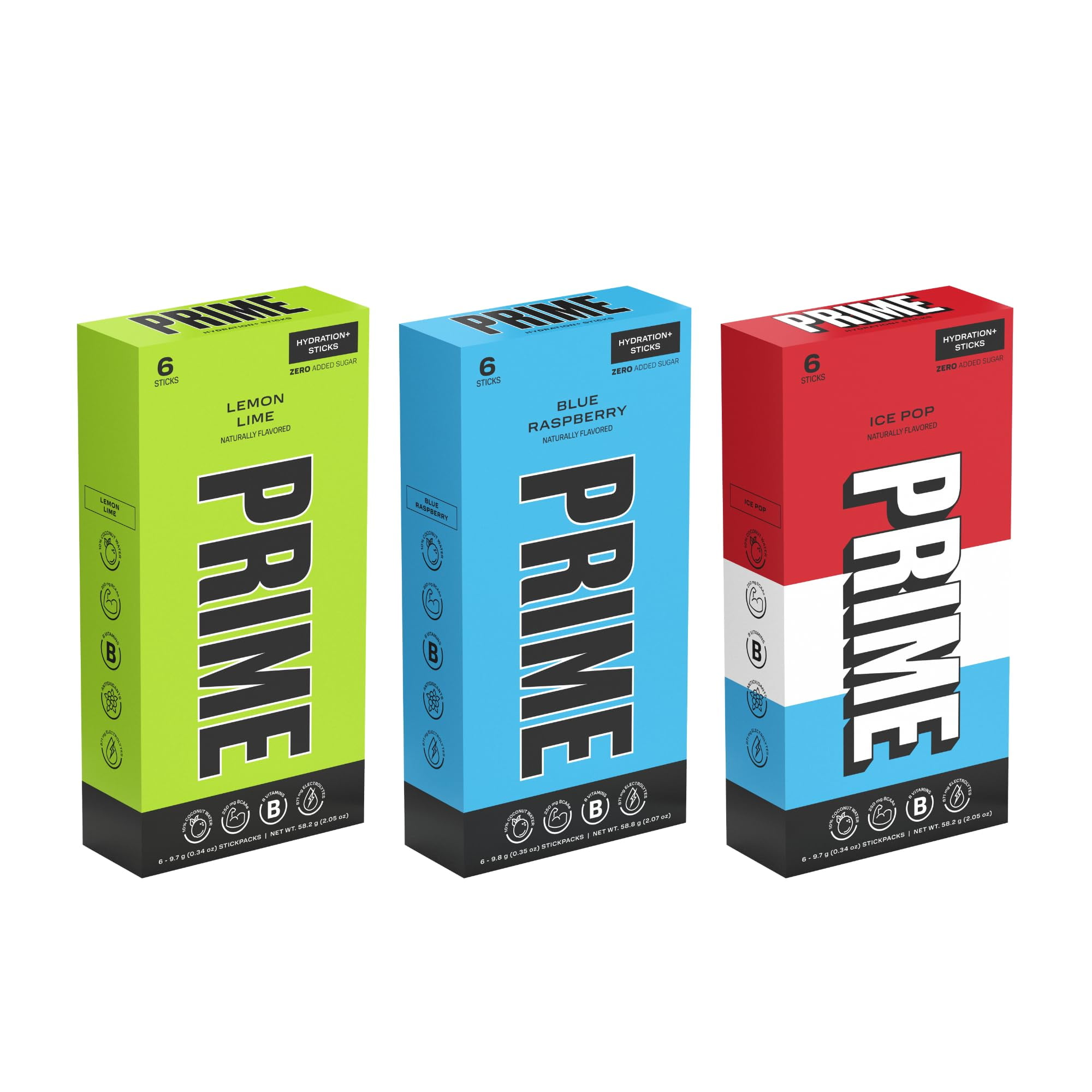 Prime Hydration+ Stick Pack Ice Pop Blue Raspberry Lemon Lime 18 Sticks Electrolyte Drink