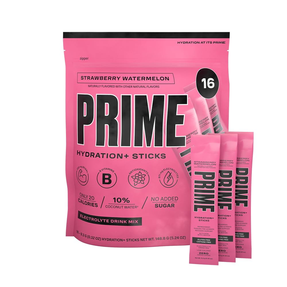 Prime Hydration+ Stick Pack, Strawberry Watermelon Electrolyte Drink Mix, 10 Coconut Water