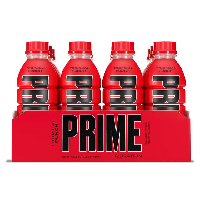 Prime Hydration with BCAA Blend for Muscle Recovery Tropical Punch (12 Drinks, 16 fl oz. Each)