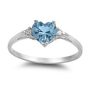 Prime Jewelry Collection Aquamarine Cubic Zirconia Heart Ring 1.5 ct in 925 Sterling Silver