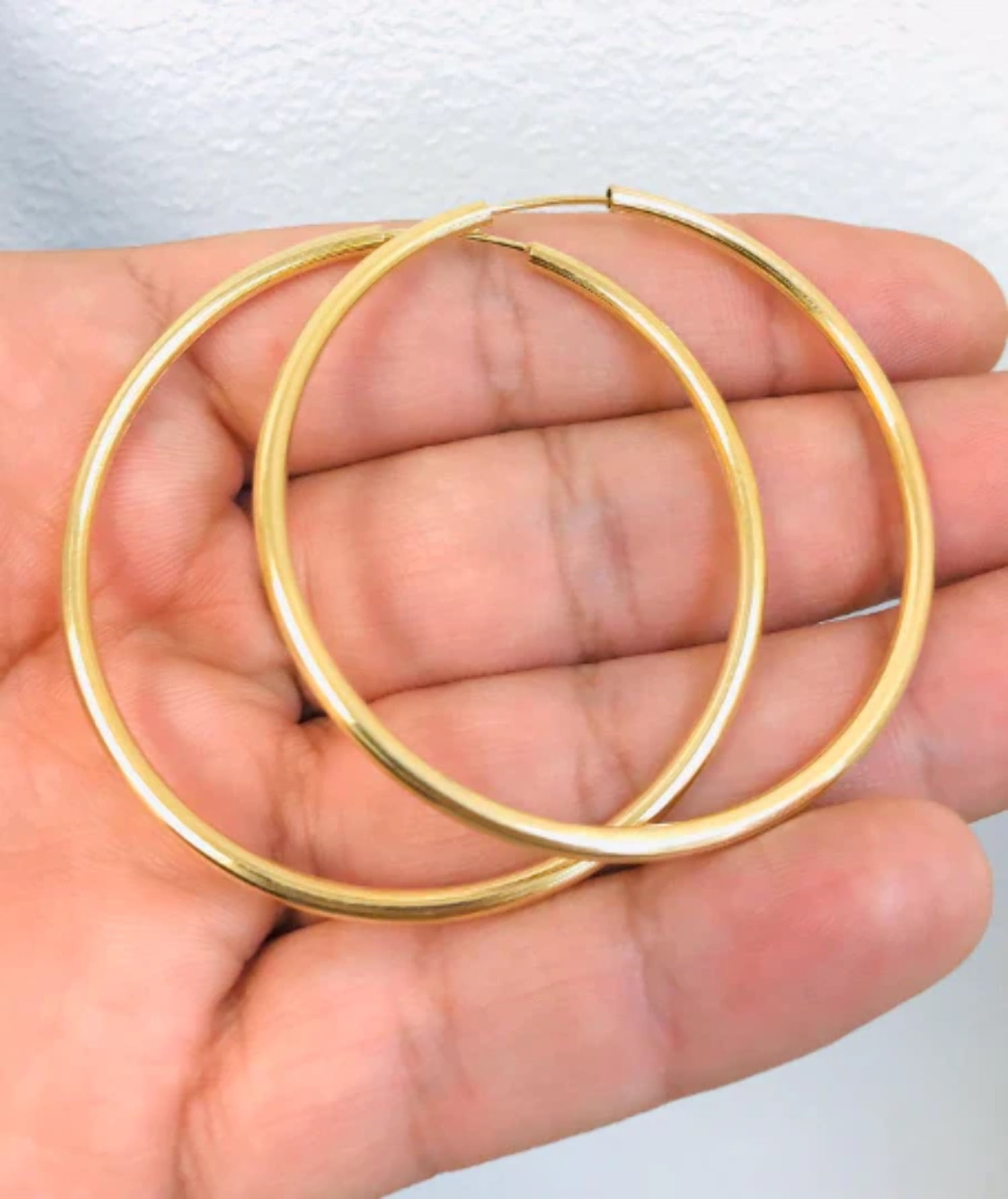 Endless Gold Hoop Earrings 14K Yellow Gold / 45mm Diameter by Baby Gold - Shop Custom Gold Jewelry