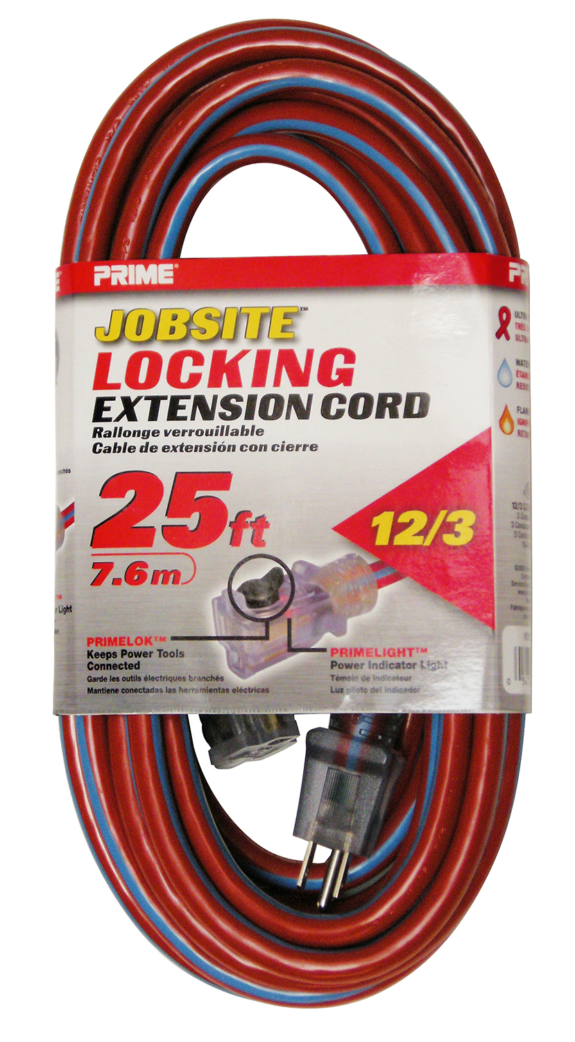 Prime KCPL507825 25' 12/3 SJTW Red/Blue Jobsite Locking Extension Cord - image 1 of 8