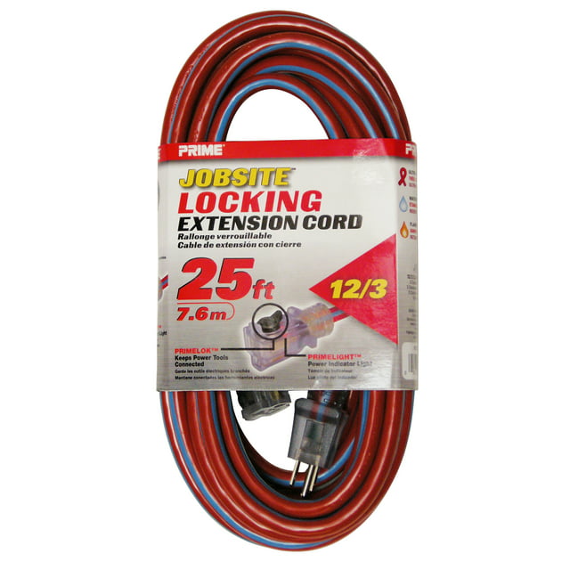 Prime KCPL507825 25' 12/3 SJTW Red/Blue Jobsite Locking Extension Cord