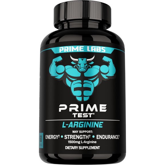 Prime Labs L Arginine 1500mg - Nitric Oxide Supplement - Blood Flow, Energy, Strength, Endurance - 60 Count